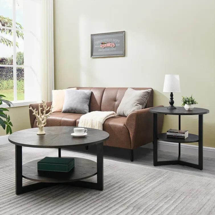 Round Coffee Table With Storage Shelf - 33.5 in