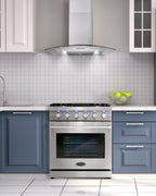 Cosmo 4-Piece Kitchen Appliance Package - 30 in Gas Range, Wall Mount Range Hood, 24 in Built-In Dishwasher, French Door Refrigerator