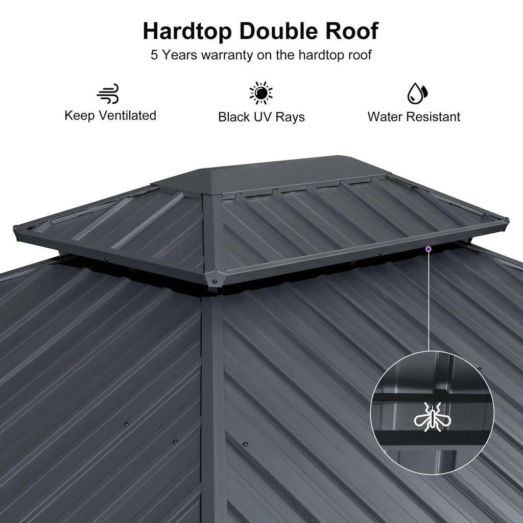 PURPLE LEAF Outdoor Hardtop Gazebo, 8' X 8', Galvanized Steel Double Roof, Aluminum Frame, Grey