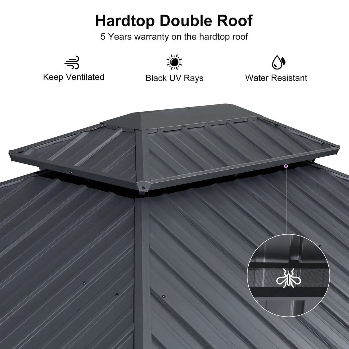 PURPLE LEAF Outdoor Hardtop Gazebo, 8' X 8', Galvanized Steel Double Roof, Aluminum Frame, Grey