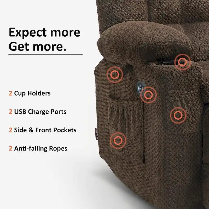 MCombo Power Reclining Loveseat With Heat, Vibration, Cupholders And USB Charge Ports - RS6314