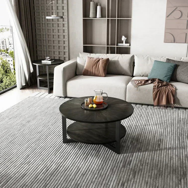 Round Coffee Table With Storage Shelf - 33.5 in