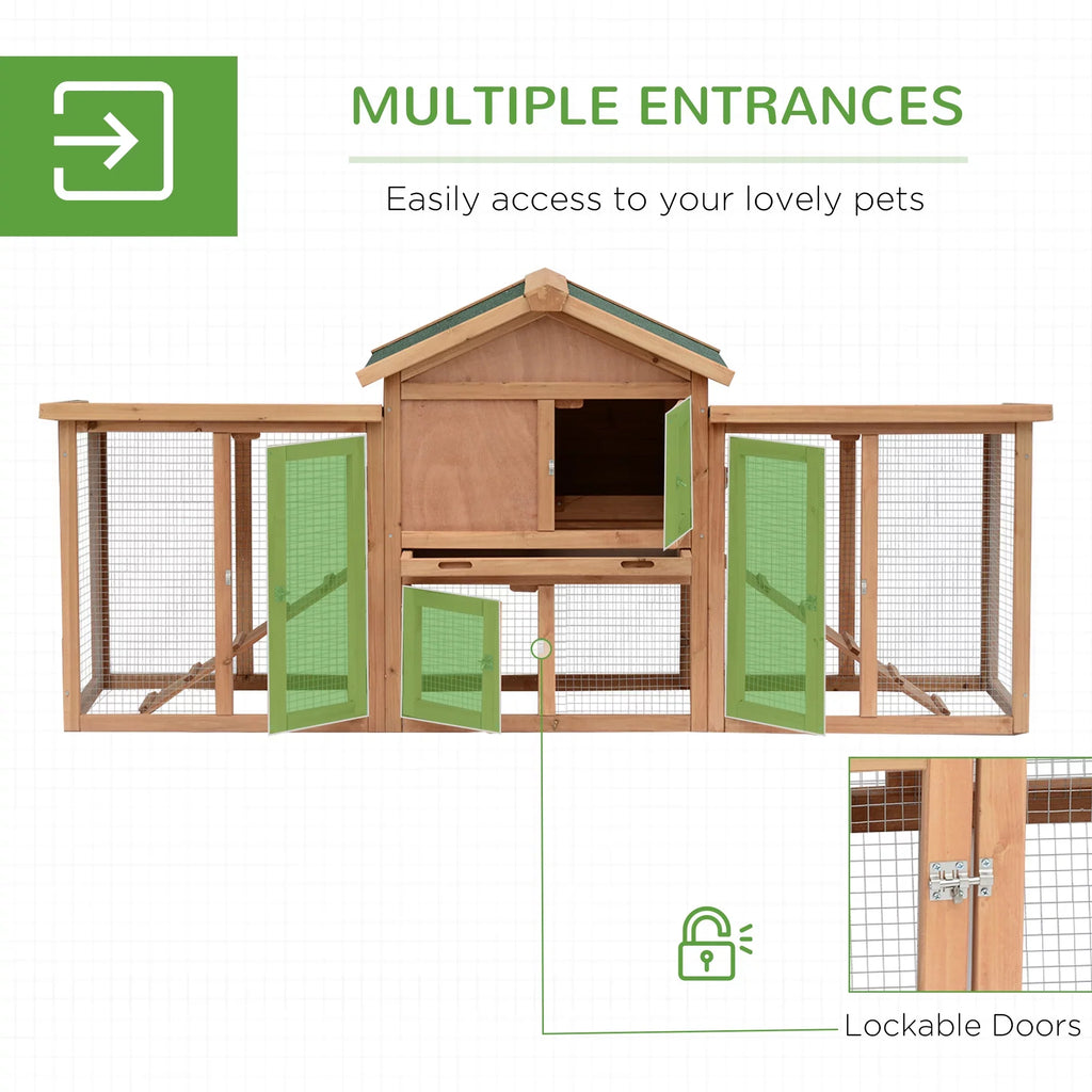 PawHut Wooden Outdoor Chicken Coop With Nesting Box, Double Runs, Removable Tray And Ramps - 80 inch