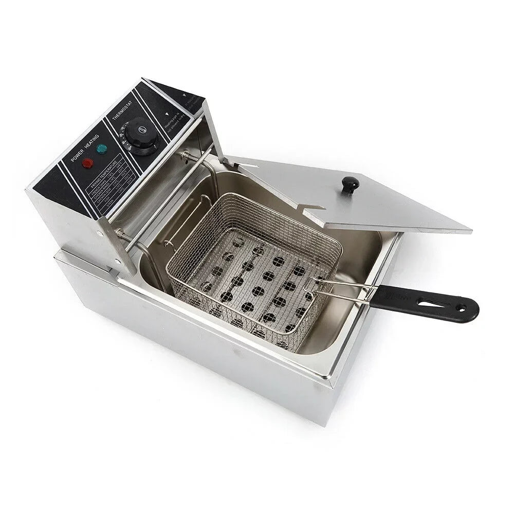 Electric Deep Fryer 6L/6.3QT Stainless Steel Countertop 1700W Single Tank