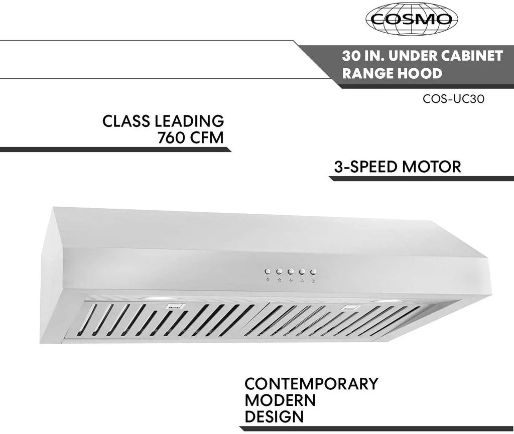 Cosmo Under-Cabinet Range Hood, 30-Inch, Silver - UC30