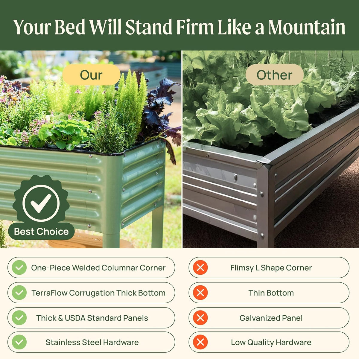 Vego Garden Elevated Raised Garden Bed With Legs And Storage Rack, 2' x 4', Olive Green - V Series