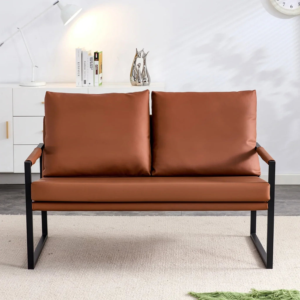 Modern Two-Seater Sofa Chair With 2 Pillows, PU Leather, Brown - SF-D008