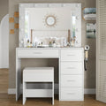 Makeup Vanity Desk With Lighting Mirror, Power Outlet, 37in W, 5 Drawers, Black