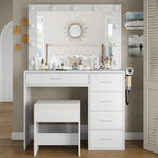 Makeup Vanity Desk With Lighting Mirror, Power Outlet, 37in W, 5 Drawers, Black