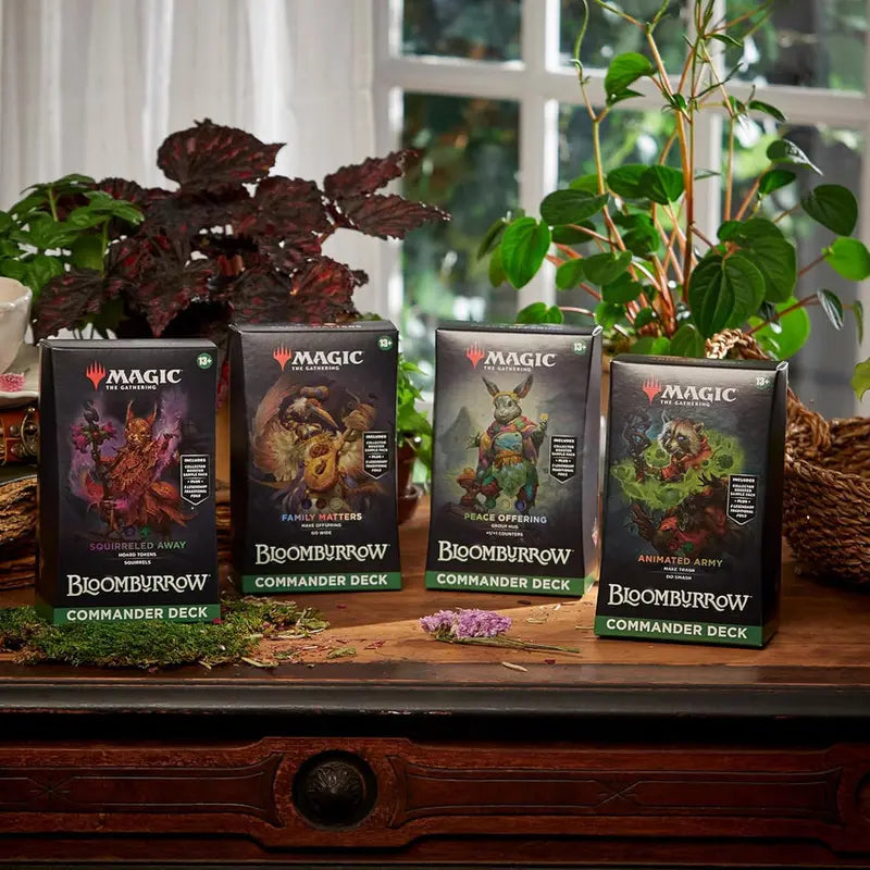 Magic: The Gathering Bloomburrow Commander Deck Bundle - Four Themed Decks: Animated Army, Family Matters, Peace Offering, Squirreled Away