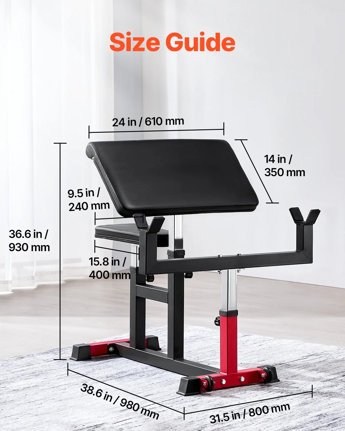 VEVOR Adjustable Preacher Curl Bench, 440 Lbs, Black+Red - AX1010