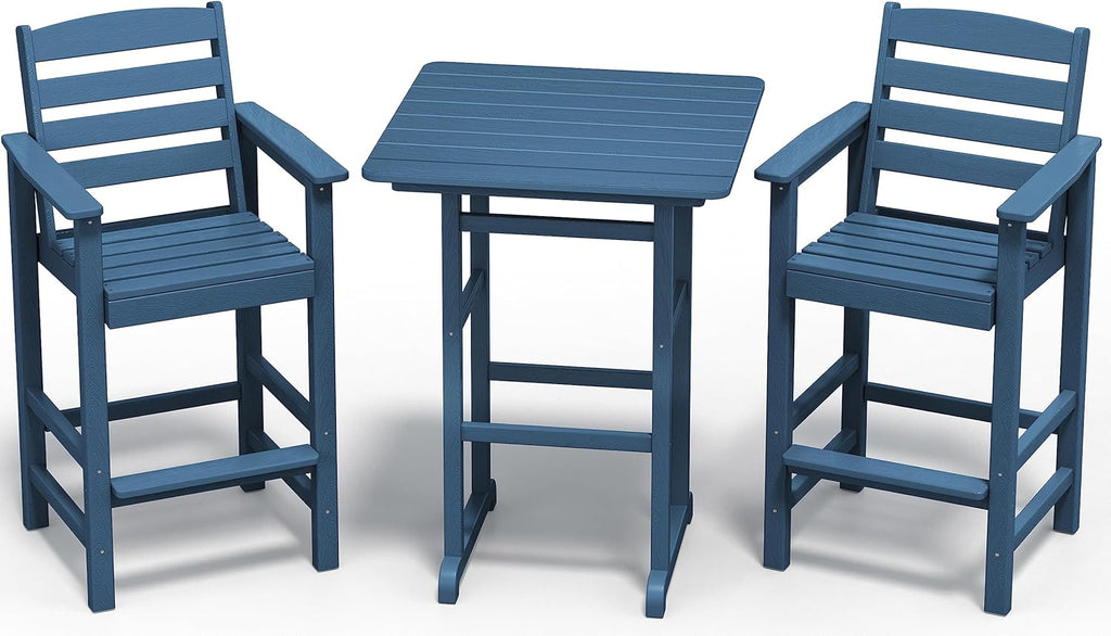SERWALL 3-Piece Adirondack Bar Height Chair And Table Set, Blue