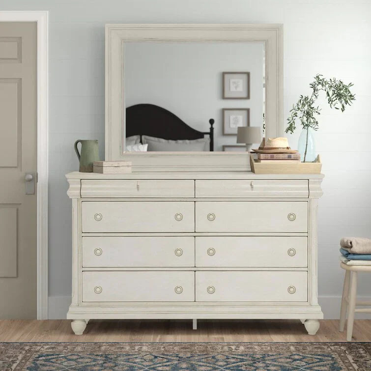 8 Drawer 64in W Double Dresser With Mirror - 80in H x 18in D