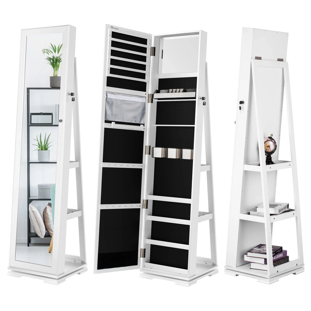 Dextrus Rotating Jewelry Armoire With Full Length Mirror, White