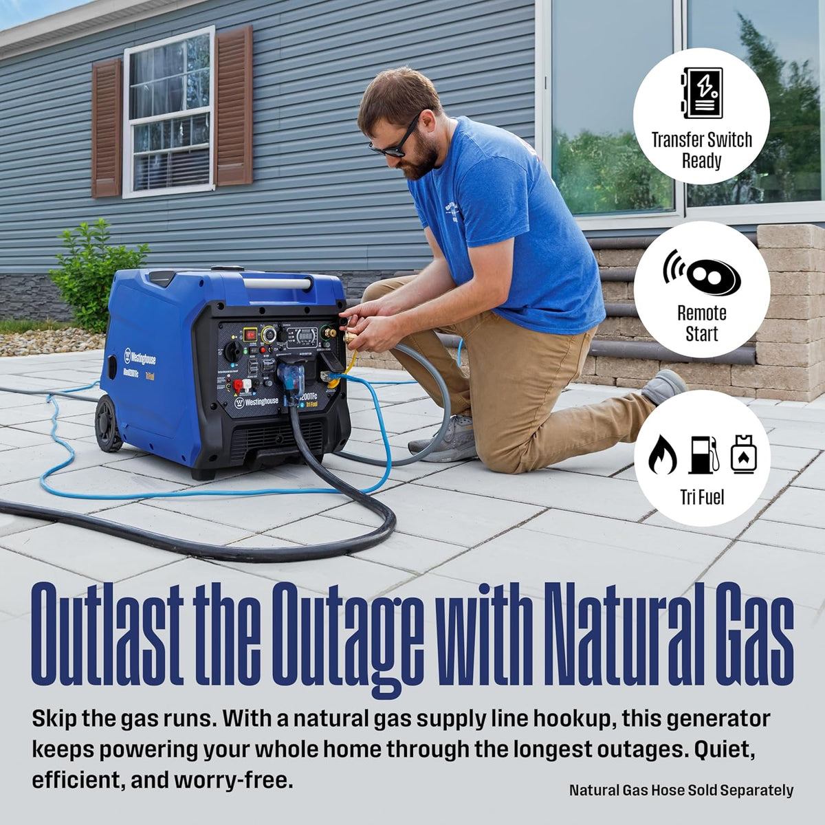 Westinghouse Tri-Fuel Portable Inverter Generator 8200 Peak Watt With Remote Electric Start - iGen8200TFc