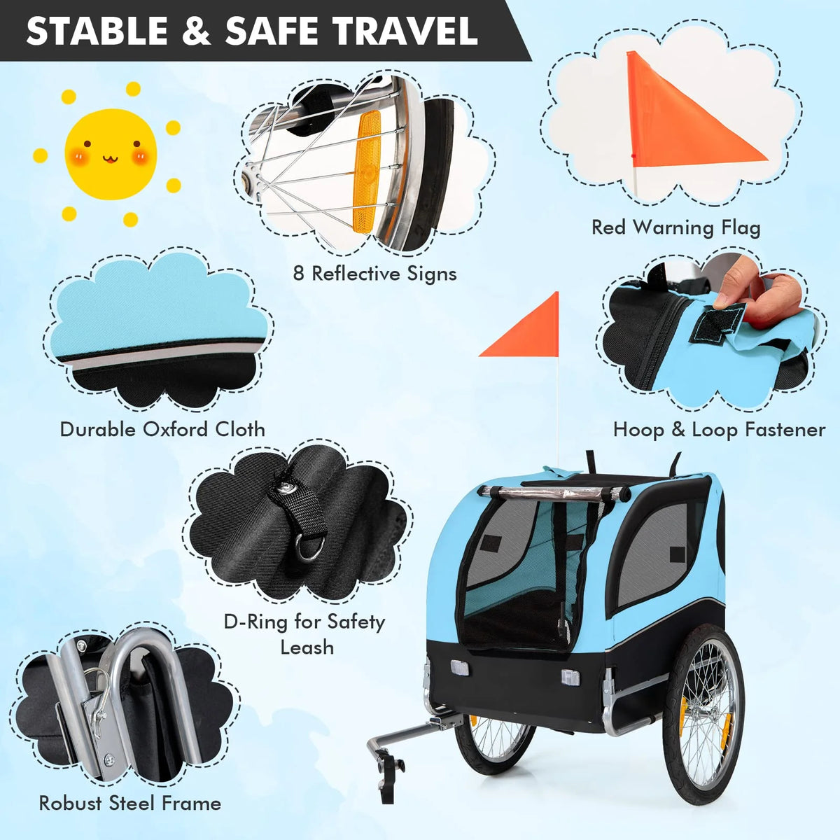 Pet Bicycle Trailer For Small And Medium-Sized Dogs And Cats, 40kg Capacity