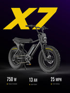 MACFOX Adult Electric Bike, 750W, 25 MPH, 48V 13Ah Removable Battery, 35-Mile Range, 20x4.5in Front And 20x5.0in Rear Tires - X7