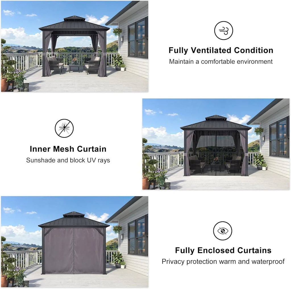 PURPLE LEAF Outdoor Hardtop Gazebo, 8' X 8', Galvanized Steel Double Roof, Aluminum Frame, Grey
