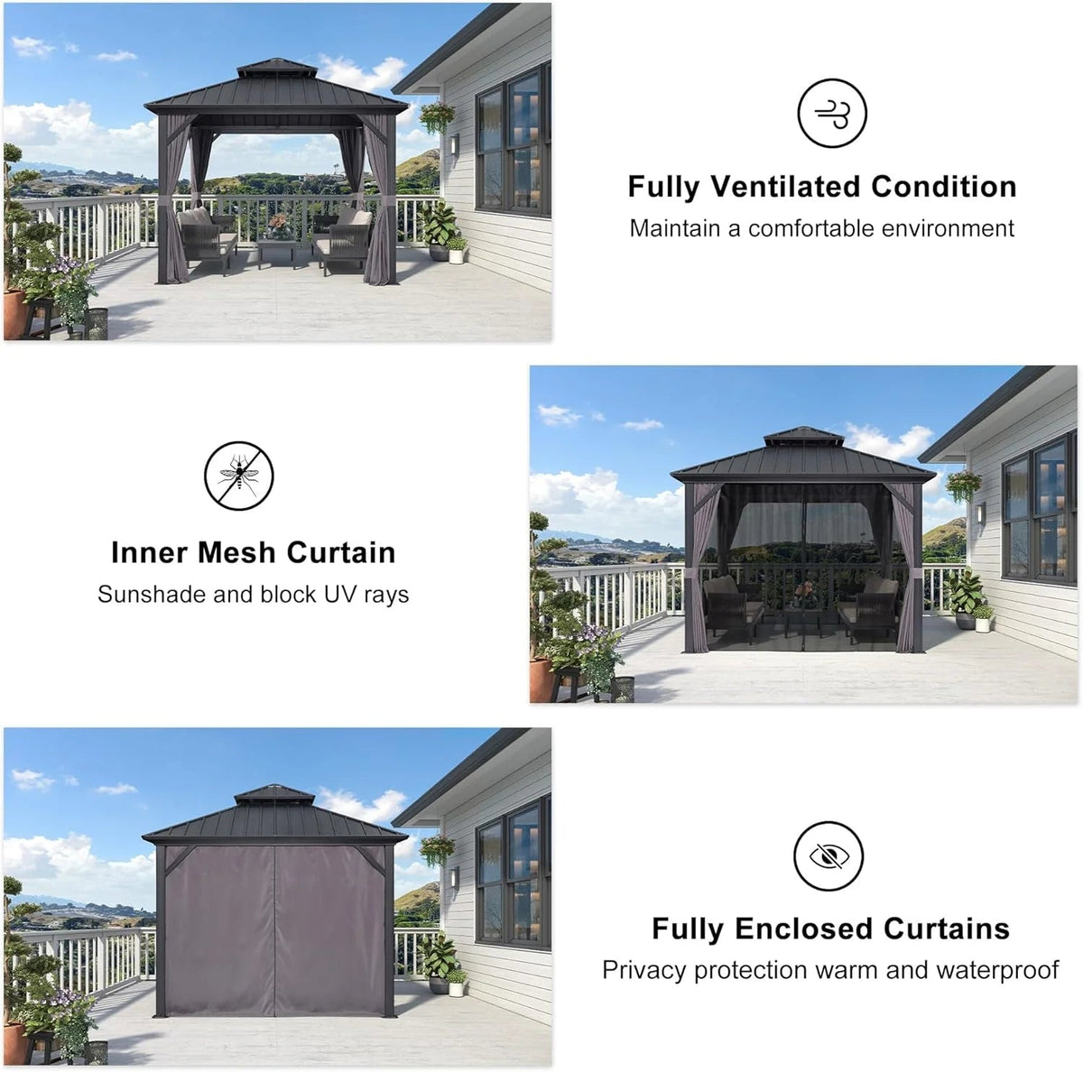 PURPLE LEAF Outdoor Hardtop Gazebo, 8' X 8', Galvanized Steel Double Roof, Aluminum Frame, Grey