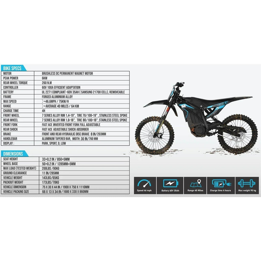 Off-Road Electric Dirt Bike - 6000W 60V