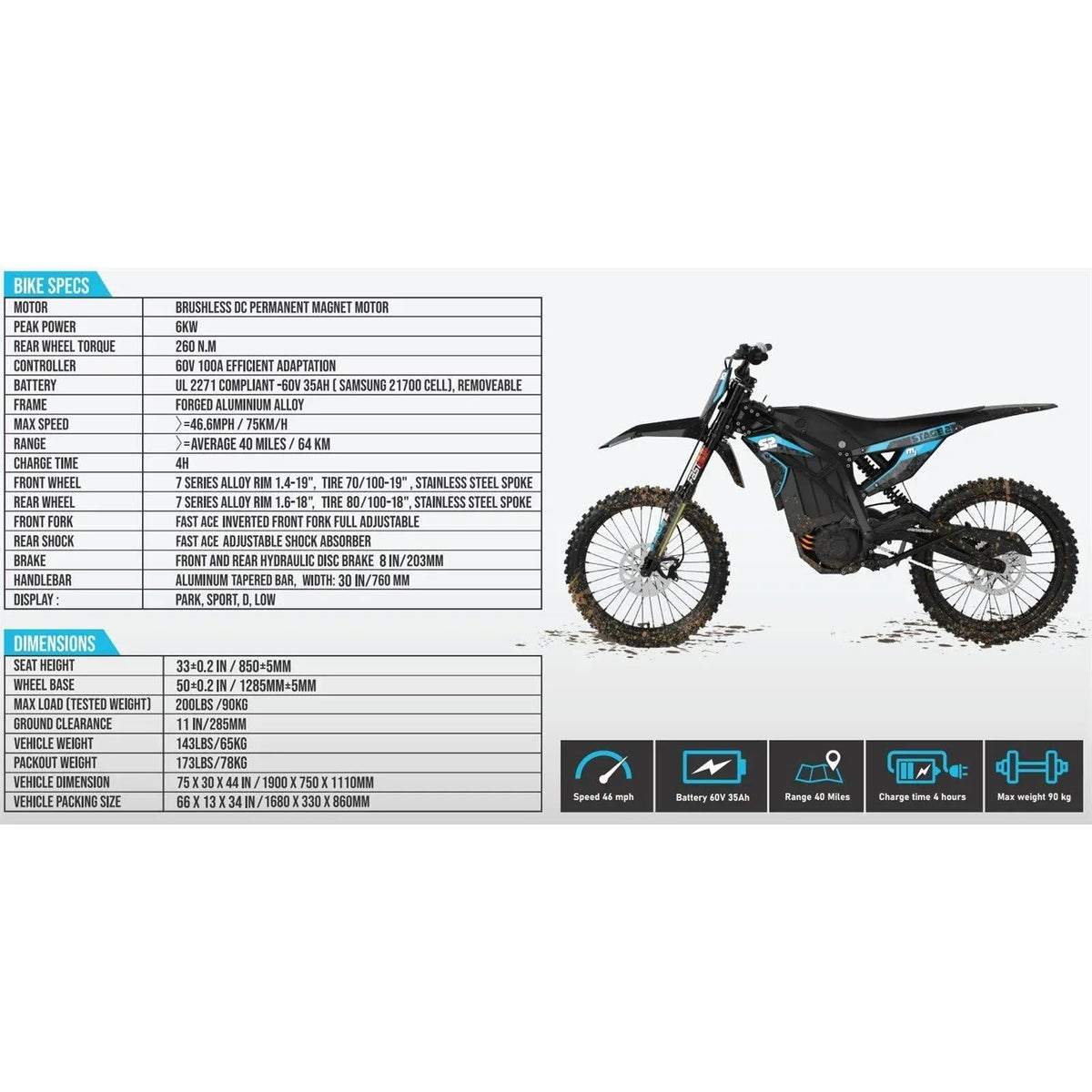 Off-Road Electric Dirt Bike - 6000W 60V