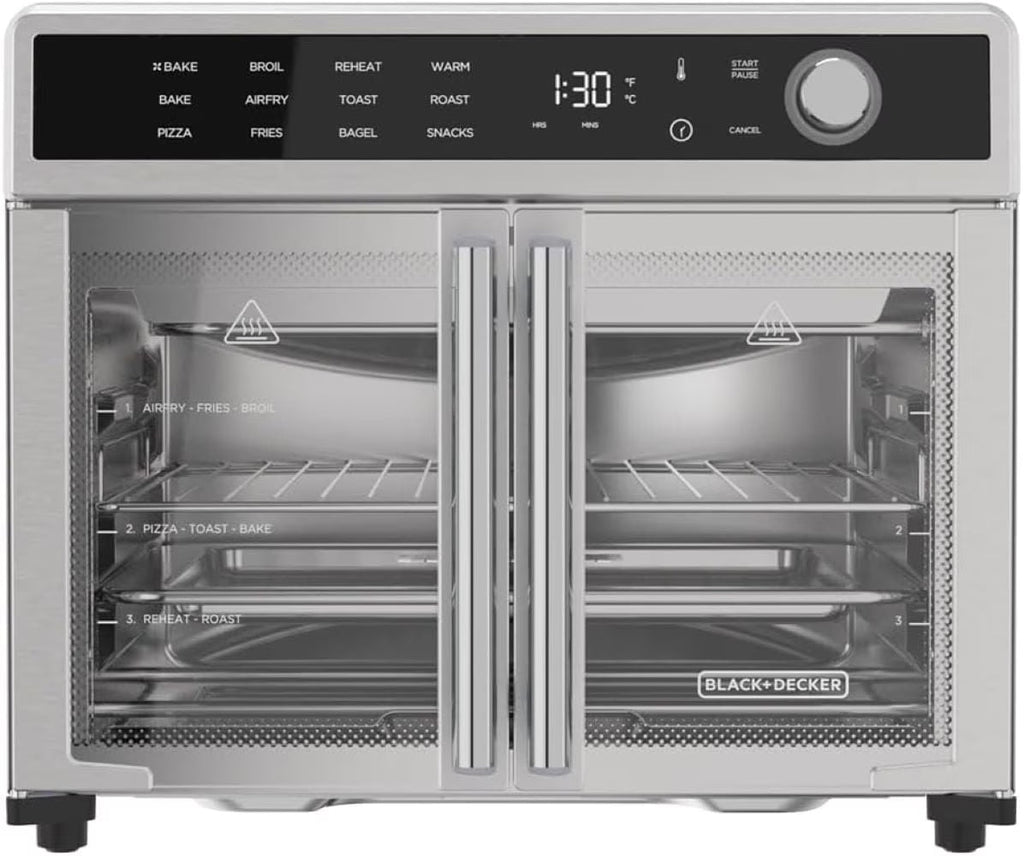 BLACK+DECKER Crisp 'N Bake 12 in 1 Air Fryer Toaster Oven, 12 in Pizza, 6 Slices - French Doors