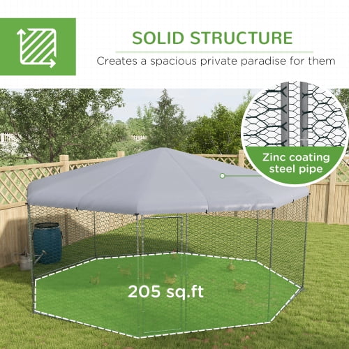 PawHut Metal Chicken Coop Run With Waterproof Anti-UV Cover, 17 ft x 15.7 ft x 9 ft
