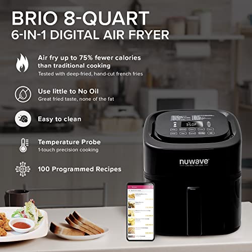 Nuwave Brio 8 Qt Air Fryer, 1800W, 50-400F Temperature Controls