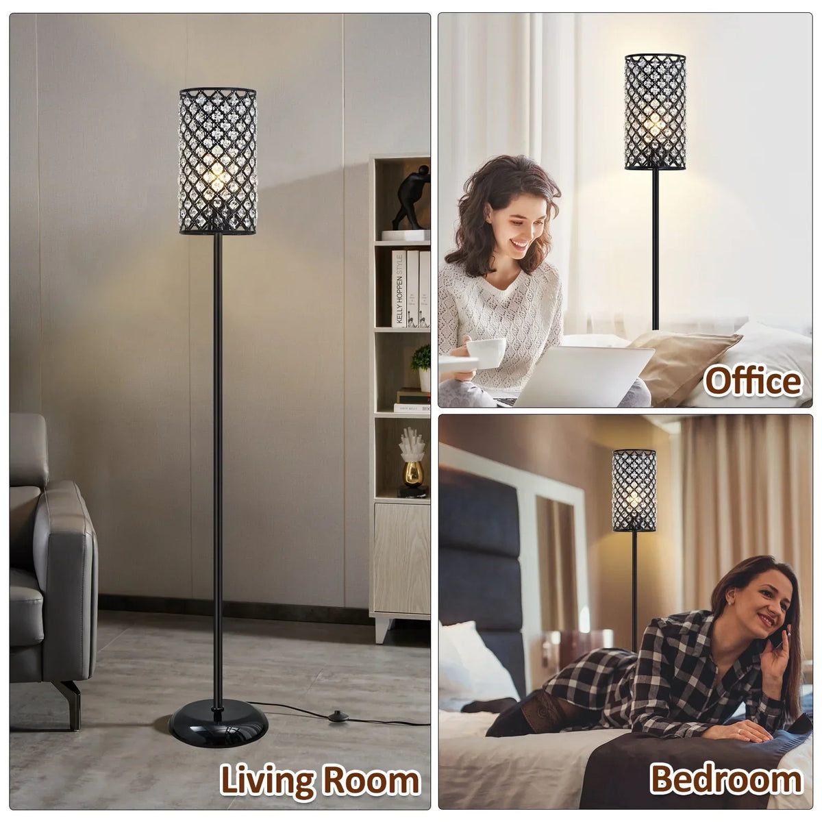 Natyswan Crystal Floor Lamp With Foot Switch, 9 x 9 x 65.7 in, E26