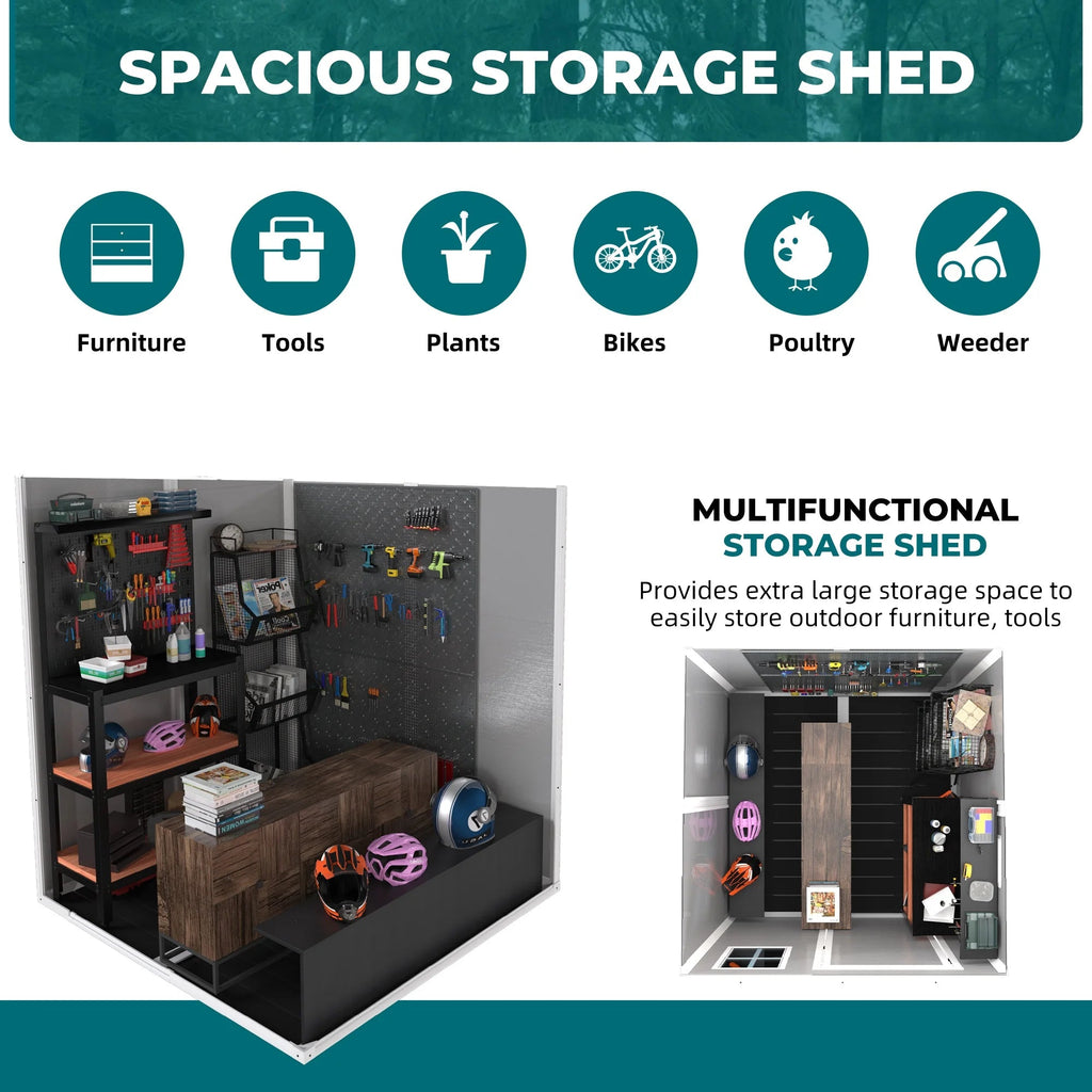 Seizeen Resin Outdoor Storage Shed With Floor, Light Gray, 82 in H