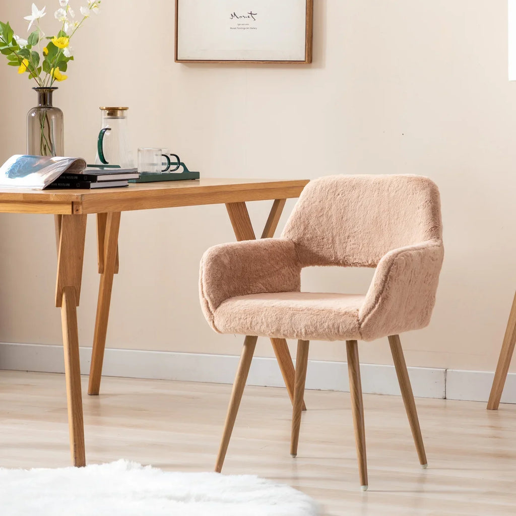 HengMing Faux Fur Mid Century Dining Side Chairs With Painted Steel Legs