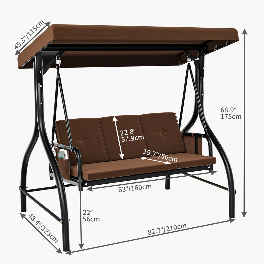 Dextrus Outdoor Patio Swing Chair, 3 Person, Brown