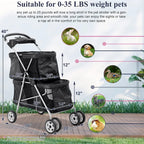 4-Wheel Foldable Pet Stroller With 2 Cages