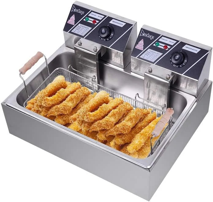 12 Liter Stainless Steel Deep Fryer With Basket Strainer, Adjustable Temperature And Timer
