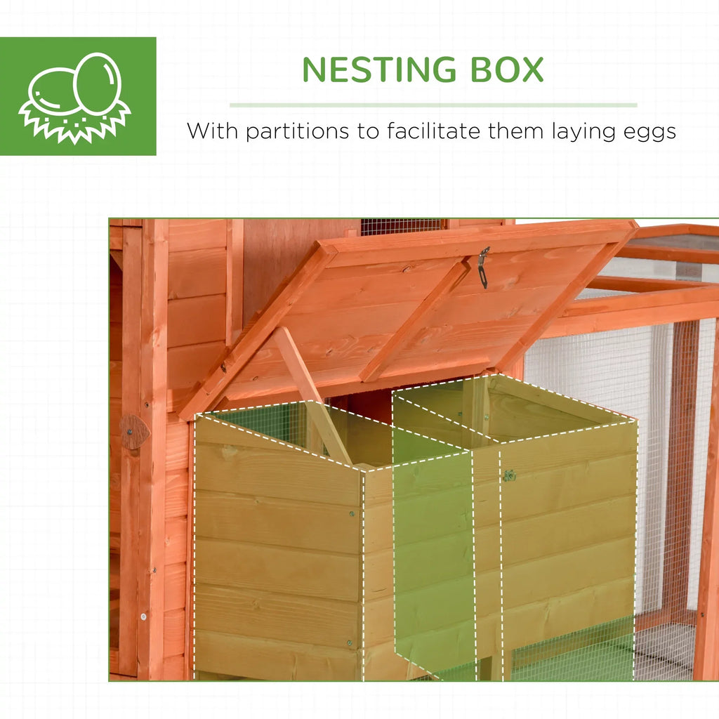PawHut Wooden Chicken Coop With Run And Inner Hen House Space - 145 in