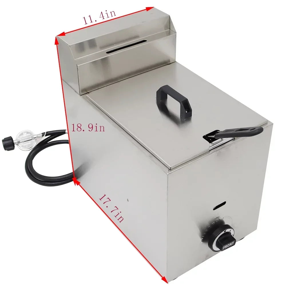 INTSUPERMAI Commercial Single-Tank Gas Deep Fryer, 6L, Stainless Steel