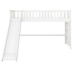 Twin Size Low Loft Bed With Slide And Ladder, White