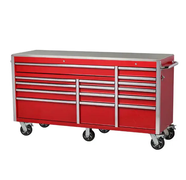 72 Inch Gloss Black Mobile Workbench Tool Chest With Casters And 18 Drawers