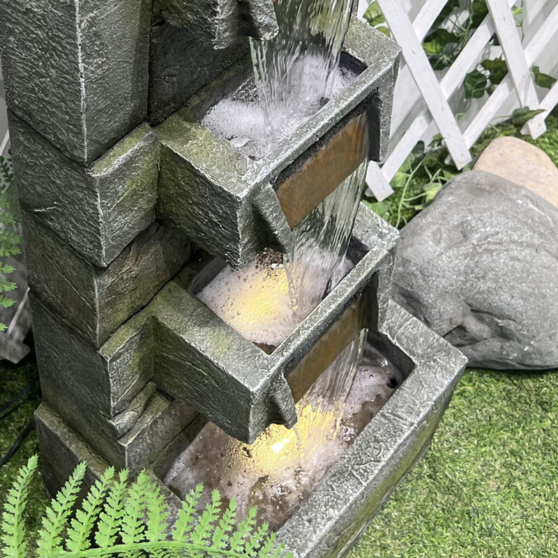 5-Tier Modern Cascading Indoor/Outdoor Fountain With LED Lights - Resin and Fiberglass