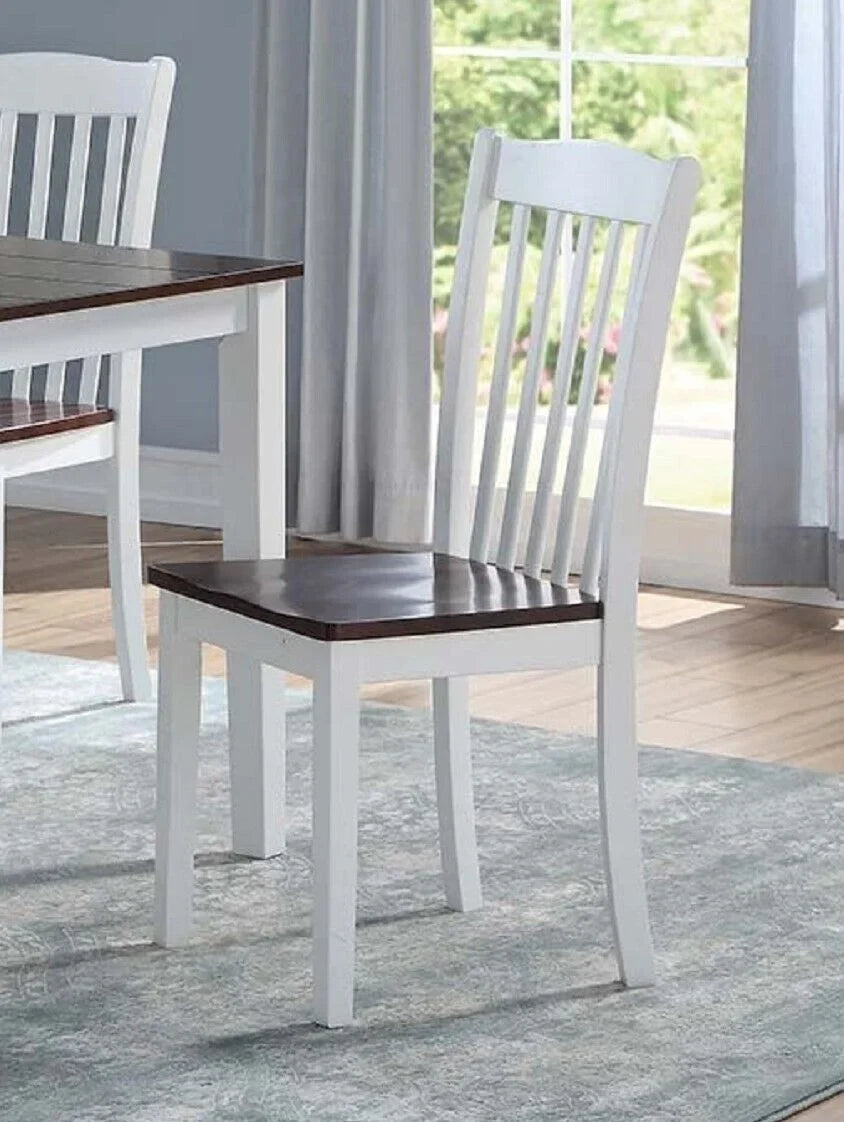 Dining Side Chairs 4pc Set White And Walnut Finish Wooden Seat