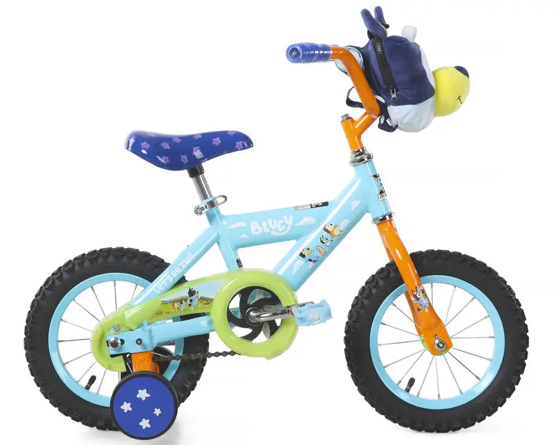 Bluey 12-Inch Kids' BMX Bike With Steel Frame, Coaster Brake, Training Wheels And Plush Carry Bag - Ages 3-5