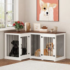 L-Shaped Corner Dog Crate Furniture For 2 Dogs, 58.7 x 41.1