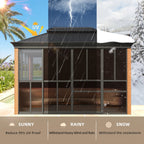 EROMMY Sunroom 10 x 12 ft With Galvanized Steel Double Roof, Aluminum Alloy Frame, Wood Grain Appearance