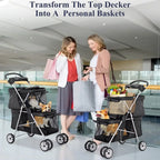 4-Wheel Foldable Pet Stroller With 2 Cages