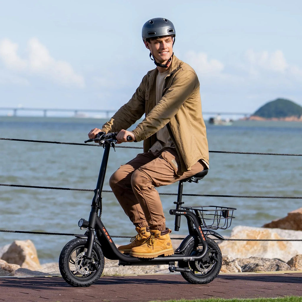 5TH WHEEL Electric Scooter With Seat And Carry Basket, 450W, 36V, 20-Mile Range, 15.5 Mph, 12 Inch - W18S