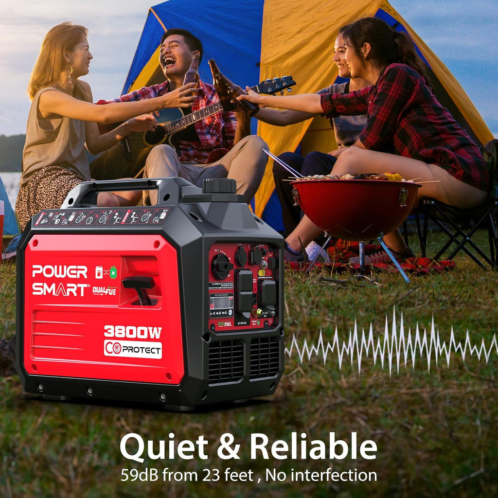 PowerSmart Dual Fuel Inverter Generator, 3800 Watt, 149cc 4-Stroke OHV Engine, RV Ready Outlet