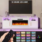 Waleaf TV Stand With 18 in Electric Fireplace And Adjustable Glass Shelves - TVs Up To 65 inch