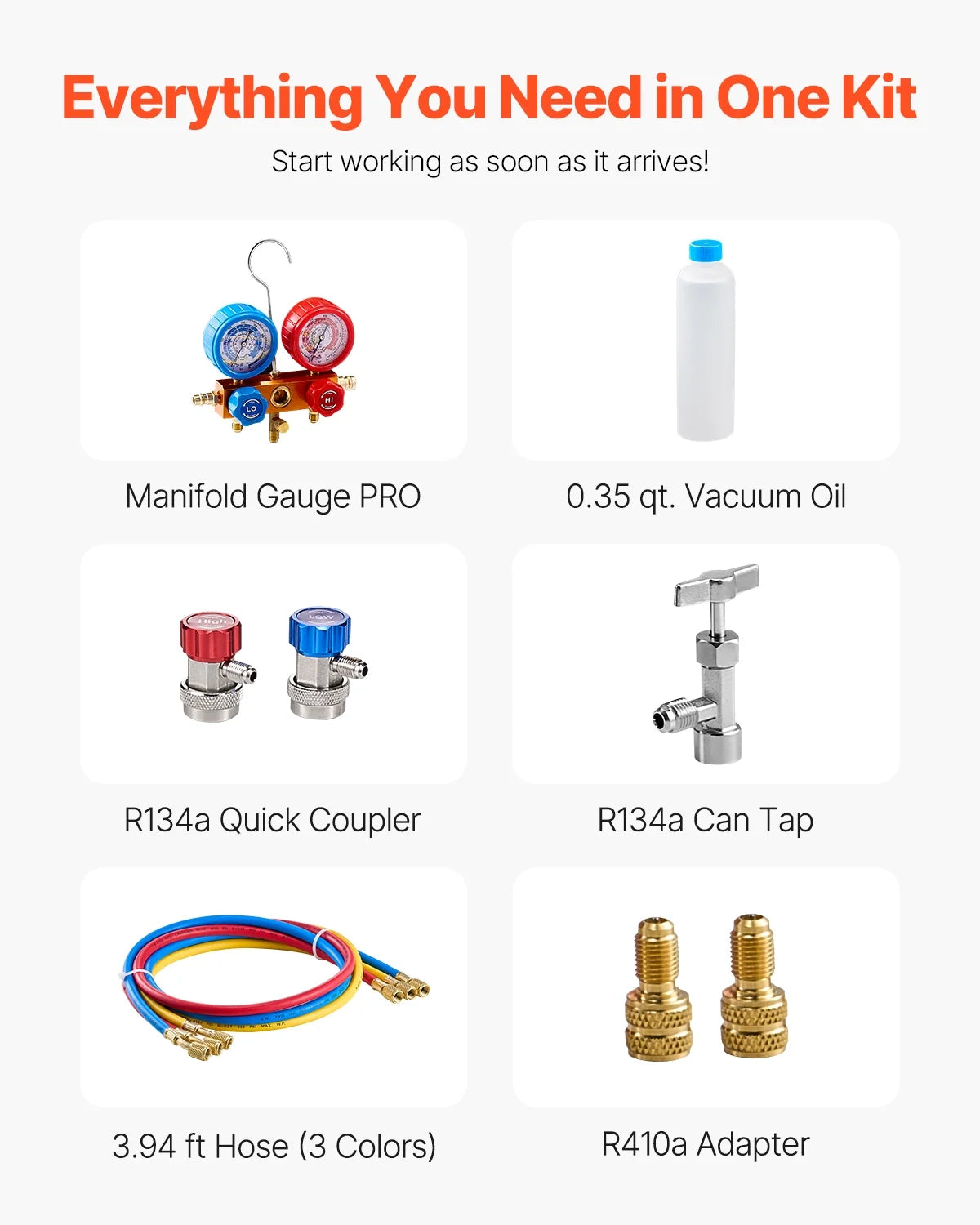 VEVOR 3.5 CFM Single-Stage AC Vacuum Pump And Manifold Gauge Set - VP125