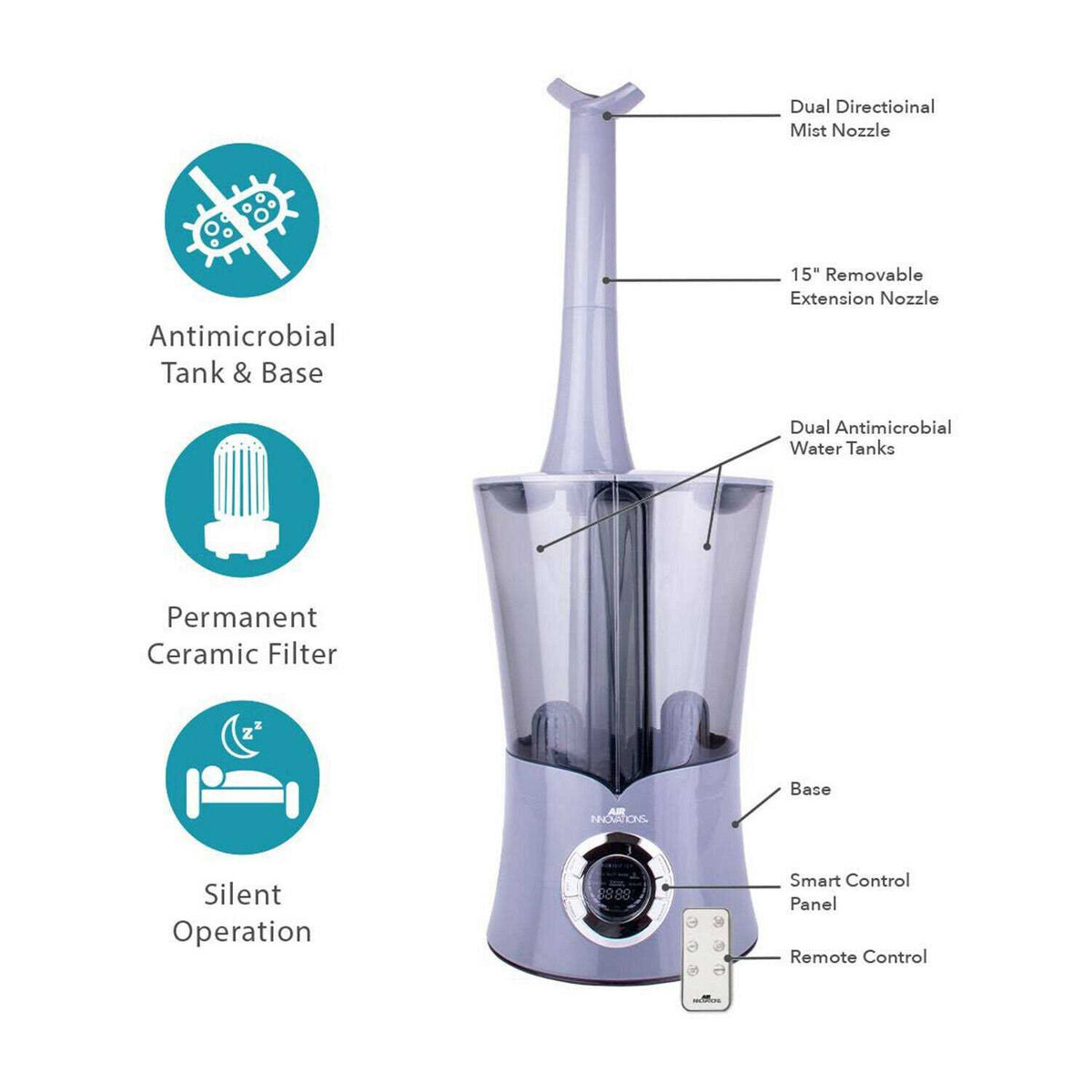 Air Innovations Ultrasonic Cool Mist Digital Humidifier, 2.15 Gal. Tank - 801B