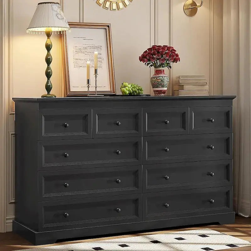 10-Drawer Wooden Dresser - Tall Chest Of Drawers